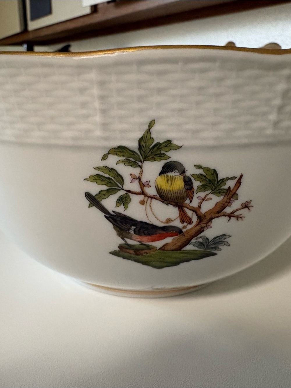 Herend Porcelain Bowl. The Rothschild pattern w/ birds and butterflies.